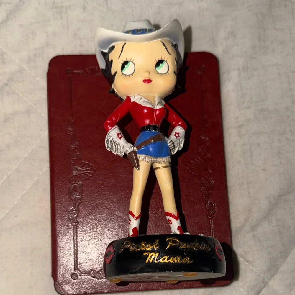 Betty Boop Cowgirl Figurine with White Hat and Red Outfit